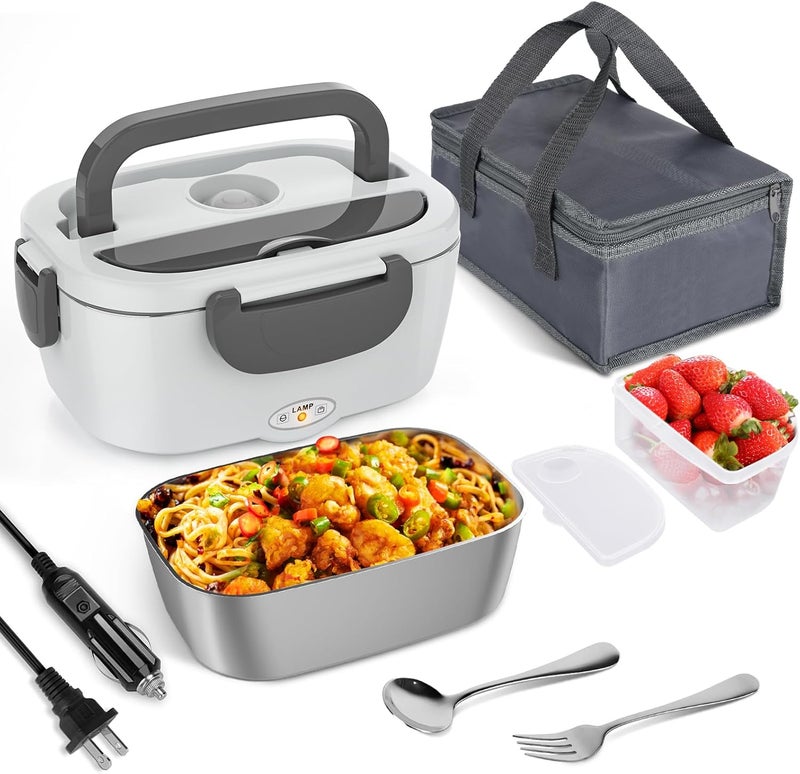 Akhia Electric Lunch Box for Adults, 80W/1.5L Heated Lunch Box for Men Work Car Truck, Portable Food Warmer Lunch Box Upgraded with Fork&Spoon and Insulated Carry Bag, 12V/24V/110V - Image 1